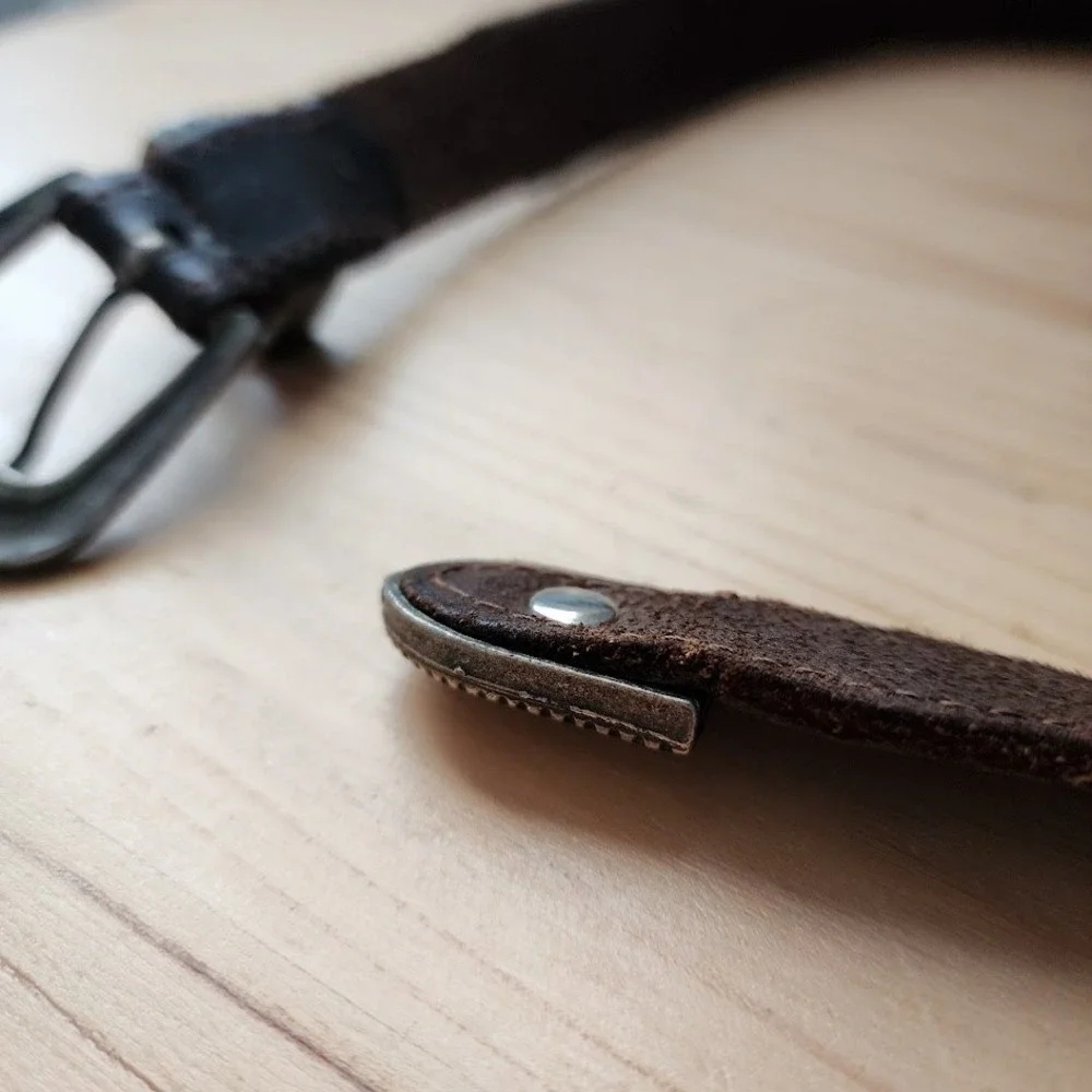 BANANA REPUBLIC 80s English Saddle Leather Belt Western Ranger Silver